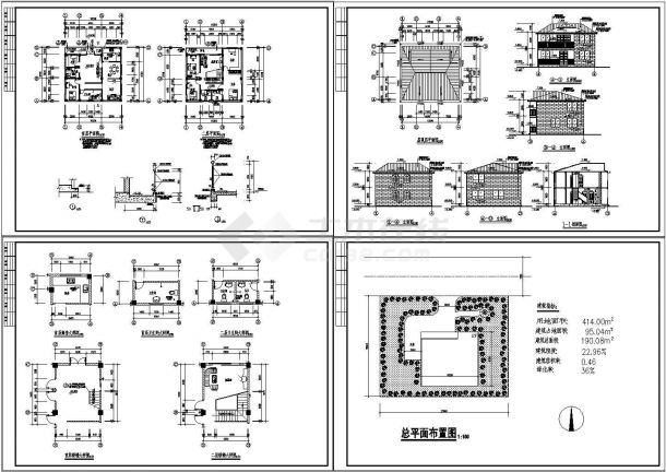 多层别墅建筑设计CAD施工图纸-图一