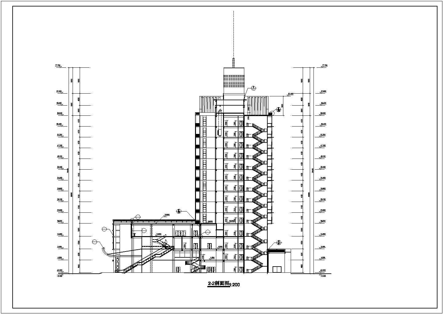 某框架结构小高层双子酒店设计cad建筑方案图