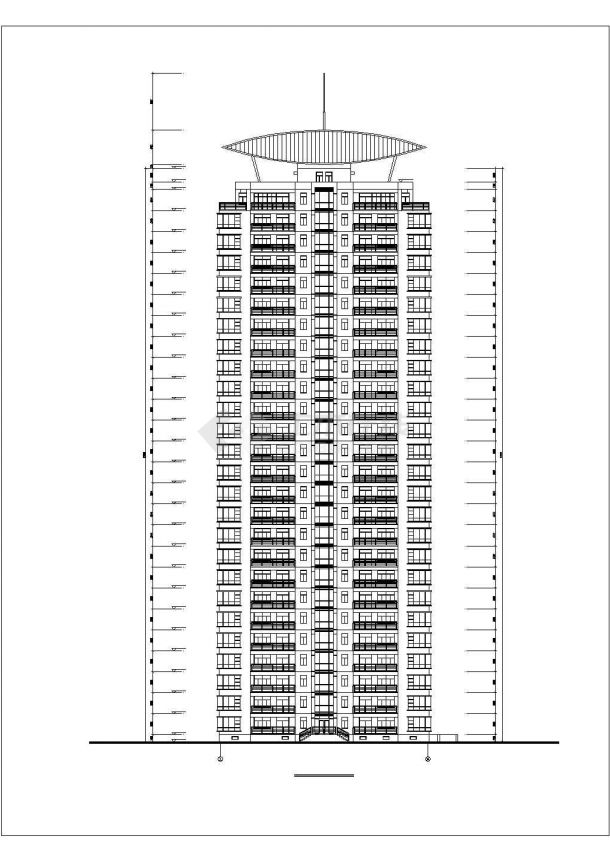 7000平米26层框混结构住宅楼平立剖面设计CAD图纸（含地下室层）-图二
