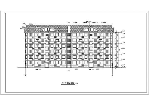 3500平米6层砖混结构住宅楼平立剖面设计CAD图纸（带阁楼和半地下室）-图二