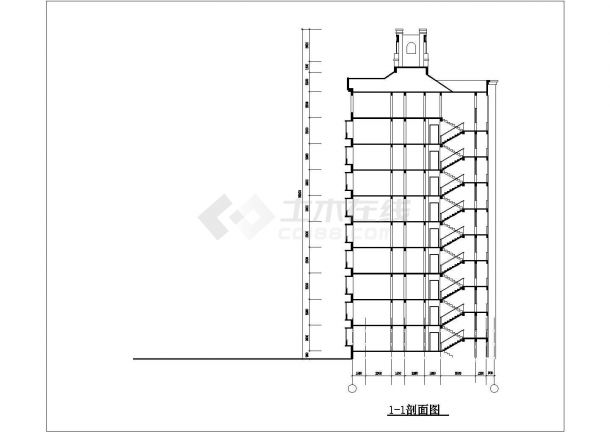 3900平米9层框架结构住宅楼平立剖面设计CAD图纸（含阁楼层）-图二