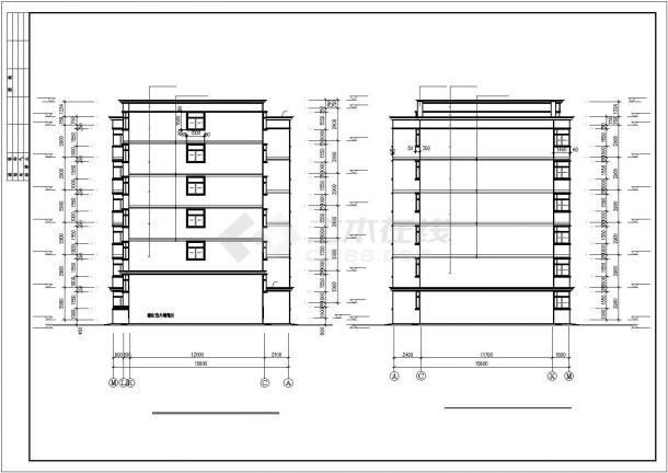 汉中市某居住区5600平米左右6层框混结构节能住宅楼建筑设计CAD图纸-图二