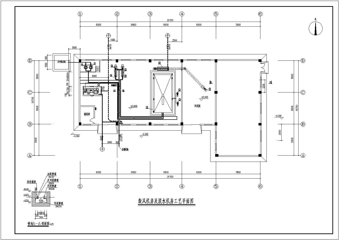 某脱水机房工艺设计详细方案CAD图纸