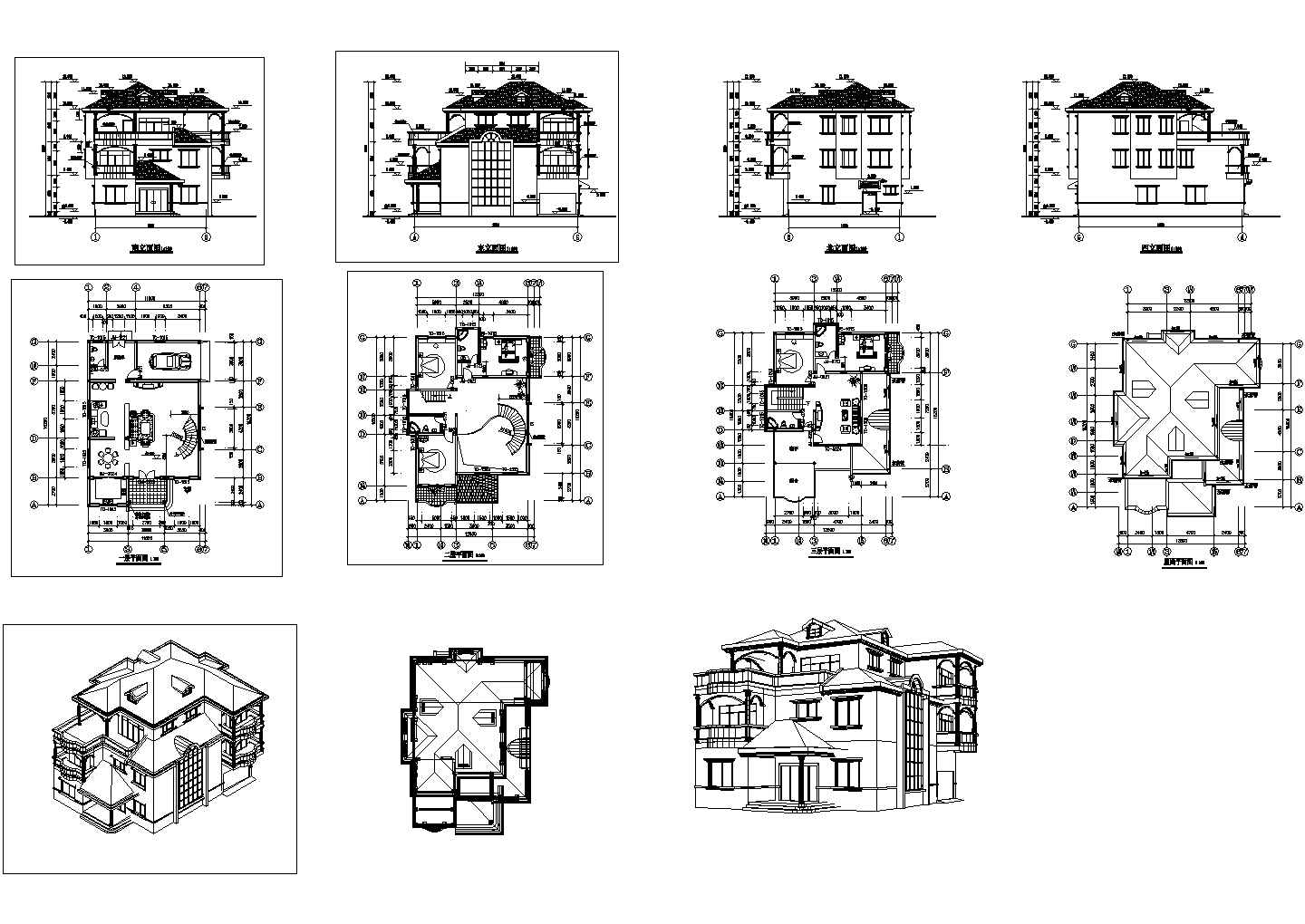 全套三层别墅建筑设计施工图纸