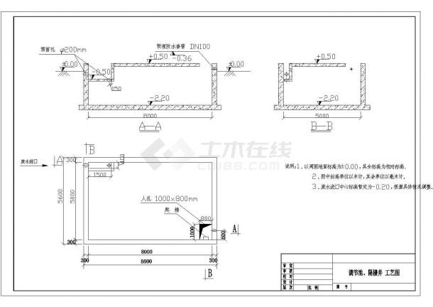 江苏某纺织废水处理工程设计cad施工工艺图纸-图二