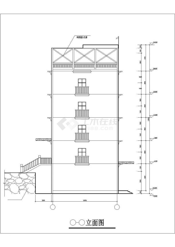 1200平米5层砖混结构商住楼建筑设计CAD图纸（底层商场）-图一