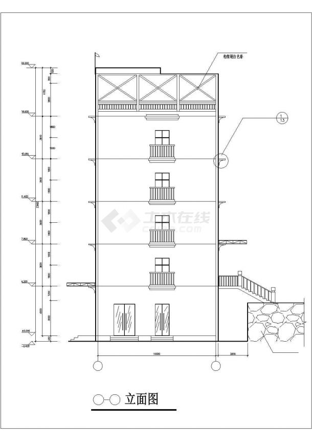 1200平米5层砖混结构商住楼建筑设计CAD图纸（底层商场）-图二