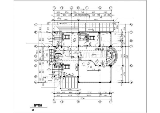 某小型经典别墅的建筑CAD详图-图二