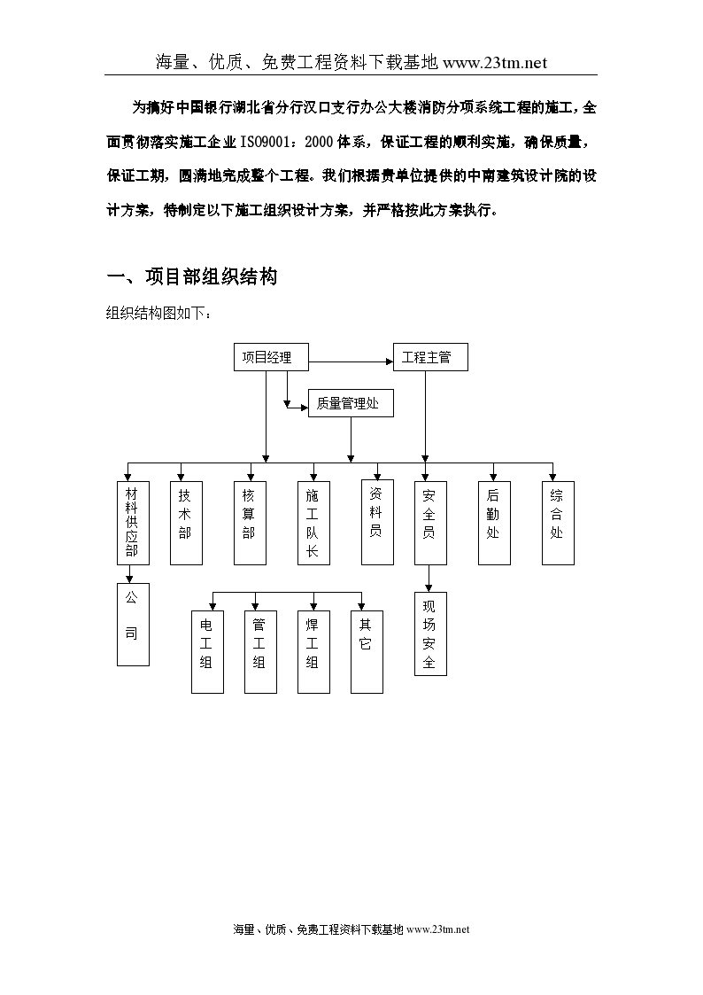 中国银行湖北省分行汉口支行办公大楼消防报警及自动灭火系统工程施工方案/