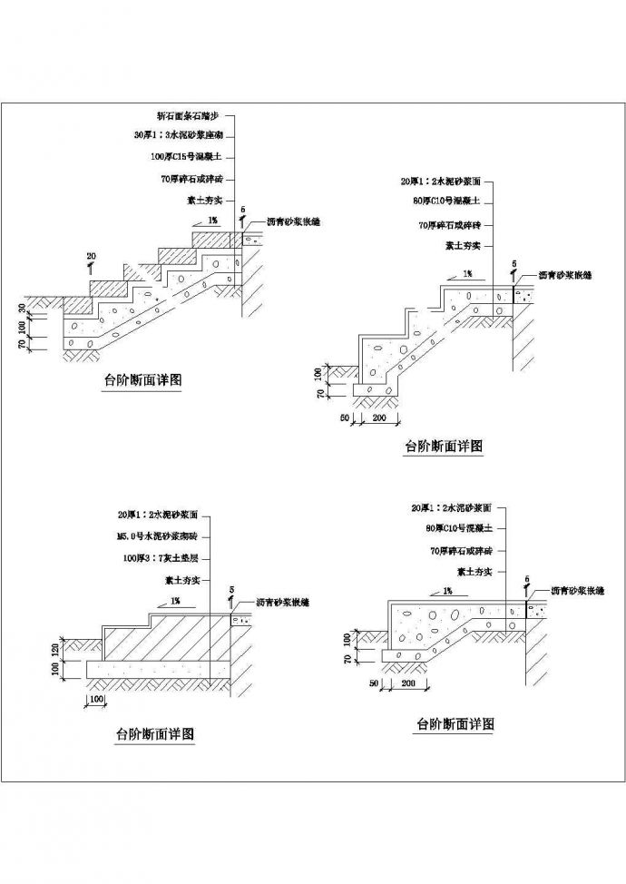 房屋工程中常用的台阶坡道设计CAD图纸（4套）_图1