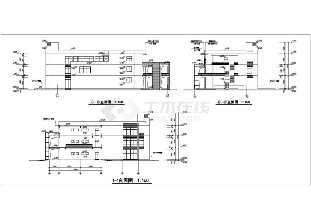 某多层框架结构商业街设计cad建筑施工图（带效果图）-图二