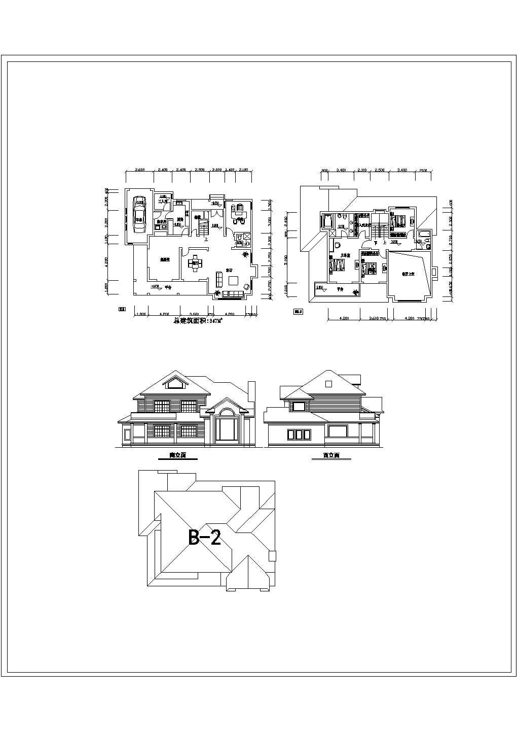 某城镇多座小别墅建筑平剖面详图