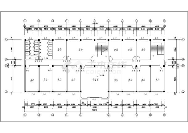 淮安市某工厂3200平米左右五层框架结构办公楼建筑设计CAD图纸-图一