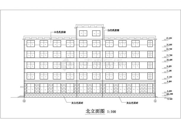 淮安市某工厂3200平米左右五层框架结构办公楼建筑设计CAD图纸-图二