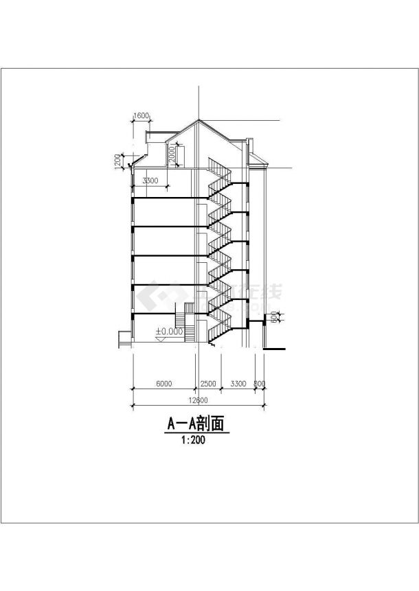 上海嘉定区某小区内部6层联排住宅楼建筑设计CAD图纸-图一