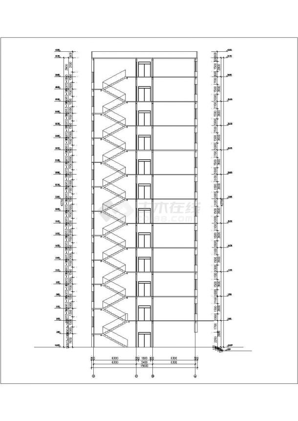 常州某市政单位1万平米11+1层框架结构办公楼平立剖面设计CAD图纸-图二