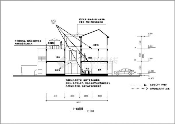 南京某别墅区195平米左右3层砖混结构单体别墅平立面设计CAD图纸-图二