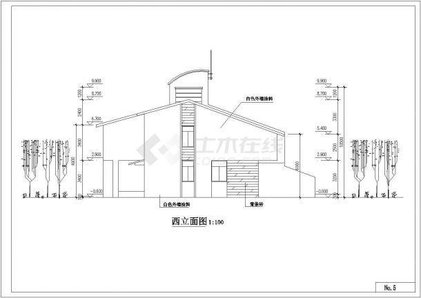 上海某小区2层框混结构双拼别墅平立剖面设计CAD图纸（每户220平米）-图二