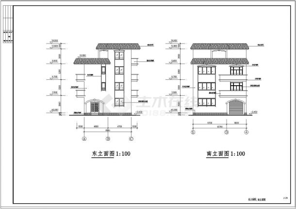 三层住宅整套设计cad施工图纸-图二