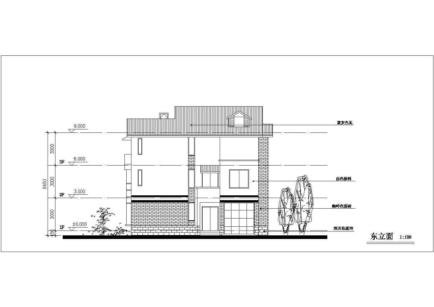 290平米三层砖混结构单体豪华别墅平立剖面设计CAD图纸