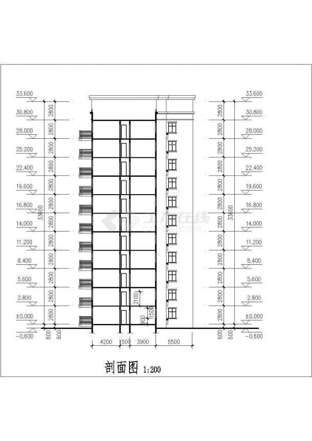某小区7100平米11+1层框混结构住宅楼平立剖面设计CAD图纸-图一