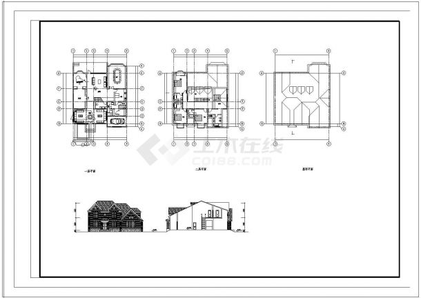 某别墅建筑设计施工图带5张效果图-图一