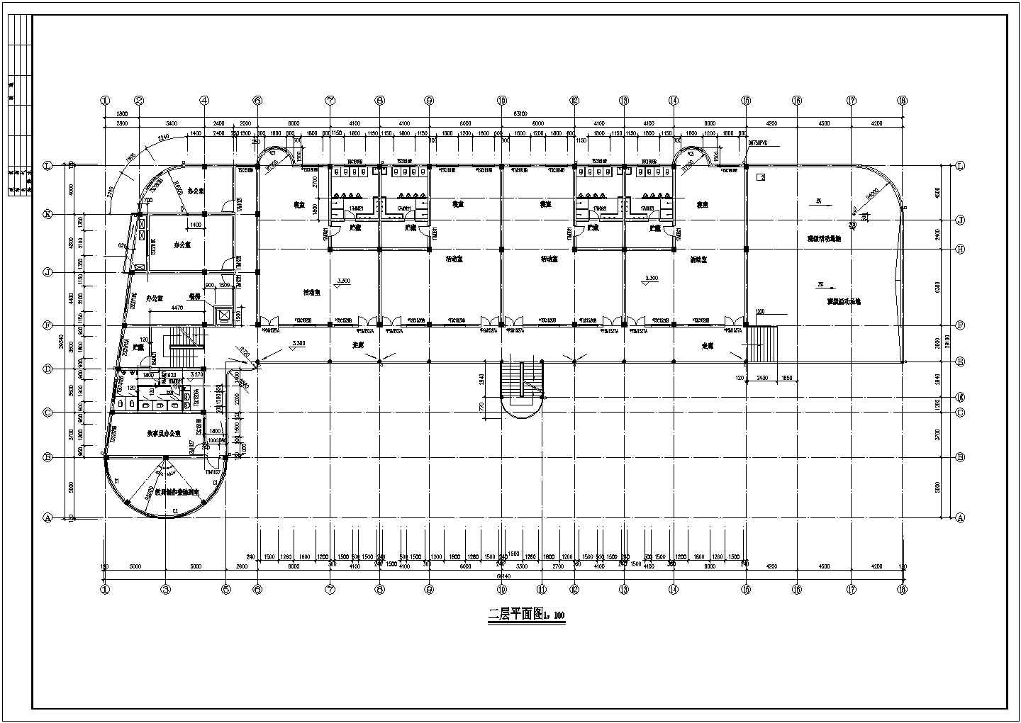 三层3176.5平米县幼儿园教学楼建筑设计图（含楼梯卫生间大样）