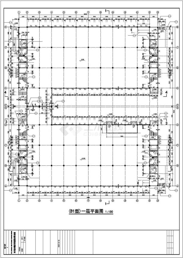 厂房设计_太原某工厂1.3万平米3层大型加工包装厂房建筑设计CAD图纸-图一