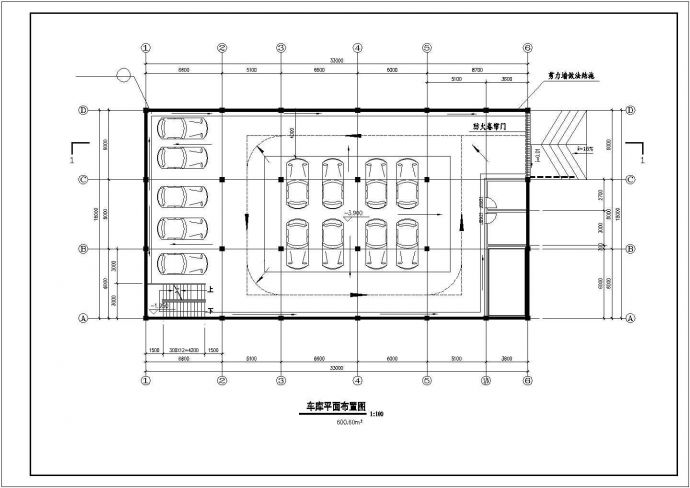 郑州某商业街600平米左右地下停车库平剖面设计CAD图纸_图1