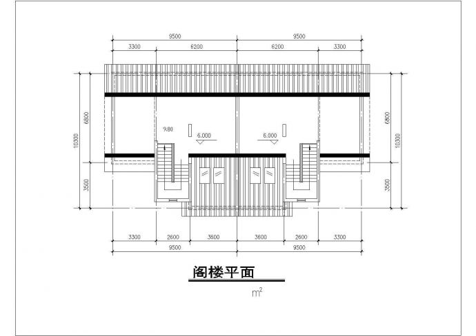 2层框混结构双拼别墅平立剖面设计CAD图纸（每户240平米/含阁楼和总图）_图1