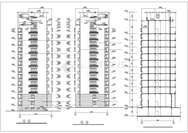 石家庄某小区1万平米左右12层框架结构住宅楼平立剖面设计CAD图纸-图一