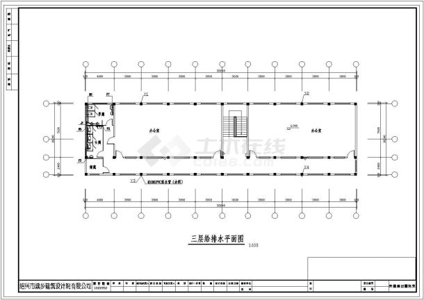办公楼设计_重庆某中学3层办公楼给排水系统设计CAD图纸-图二