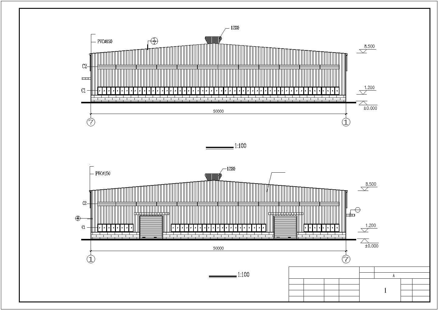 上海某电子厂单层钢结构仓库建筑设计CAD图纸