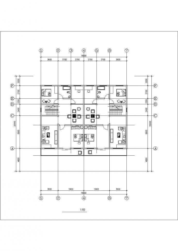 2层砖混结构双拼别墅平立剖面设计CAD图纸（每户260平米/带阁楼层）_图1