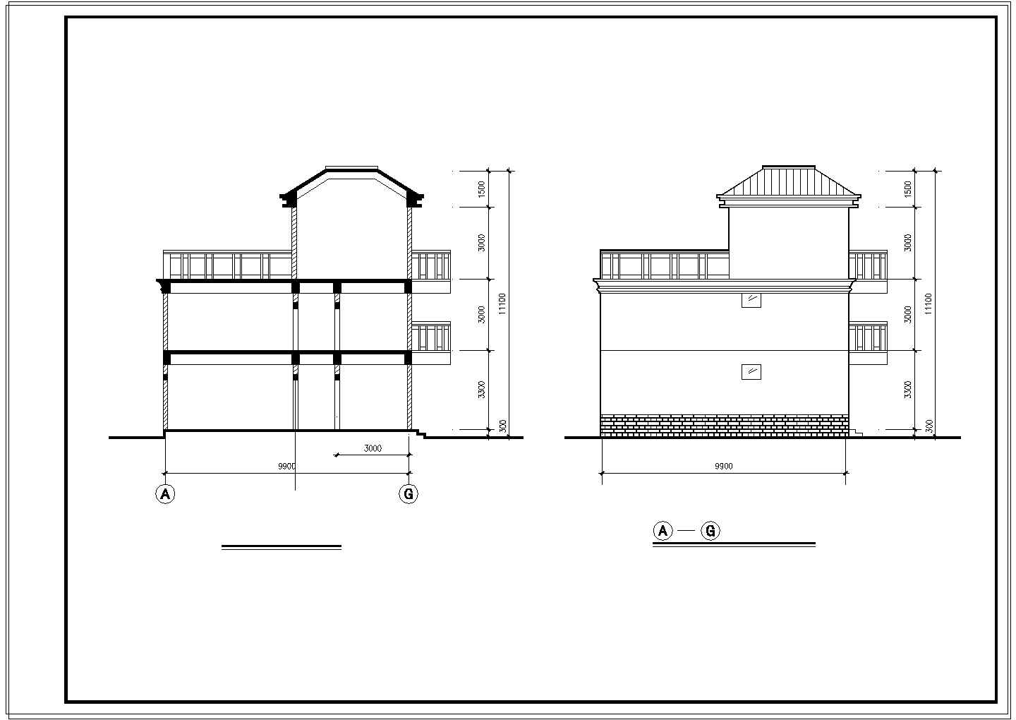半框架半砖混结构三层独栋别墅建筑结构施工图