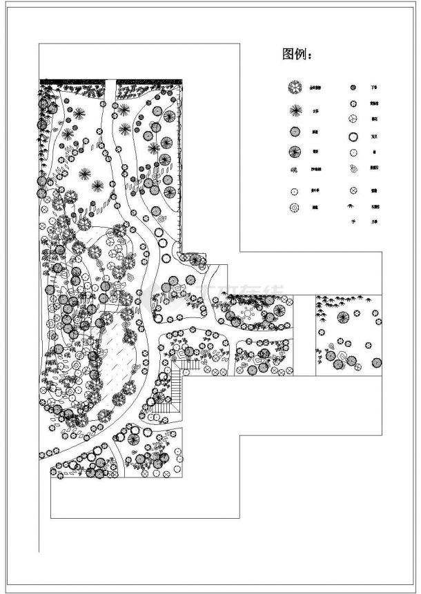 某小花园景观绿化规划设计cad总平面方案图（标注详细）-图一