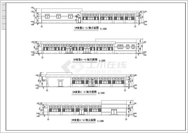 上海某工厂1250平米单层框架结构职工食堂建筑设计CAD图纸-图一