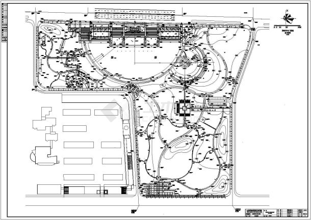 某城市行政中心广场南侧新区公园景观规划设计cad全套施工图纸（含设计说明，含道路及水电设计）-图二
