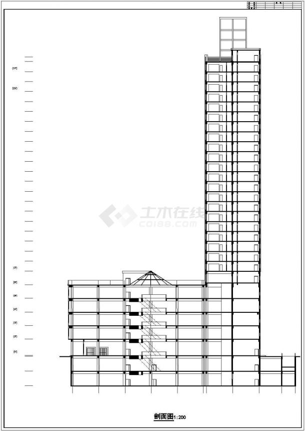 2.2万平米27层框混结构商住楼平立剖面设计CAD图纸（1-5层商场）-图一