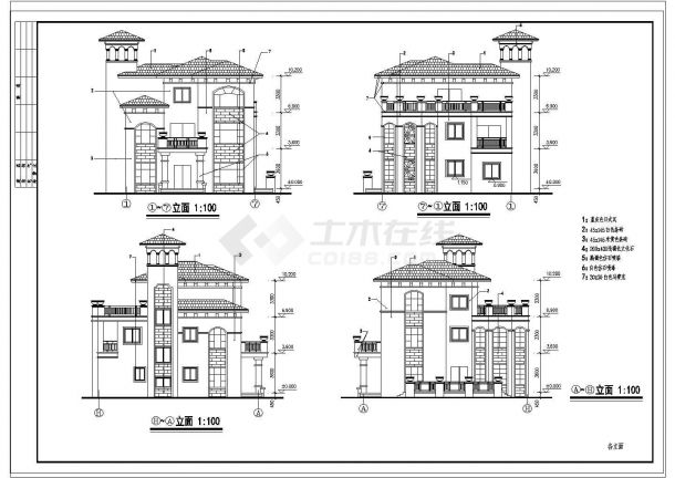 三层独栋别墅建筑cad设计施工图（含效果图）-图二