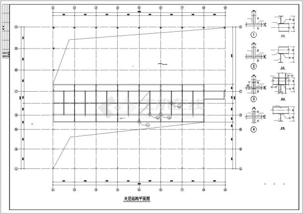 某地大型带夹层钢展厅结构设计CAD图纸-图一