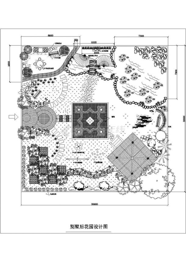 高级多层别墅的庭院景观设计施工cad图纸，共两张-图二