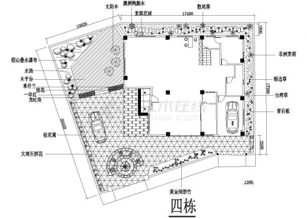 自建别墅院子景观与绿化带设计方案cad图纸，共两张-图一