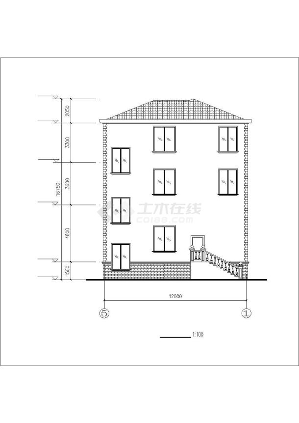占地面积12米*12米三层独栋别墅建筑设计施工图-图二