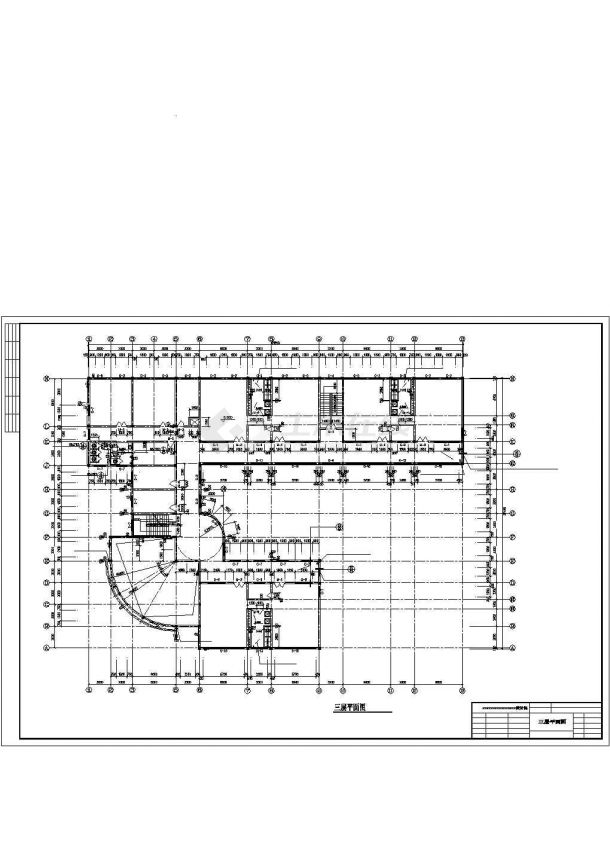 河北省城镇幼儿园三层教学楼施工建筑cad图，共9张-图一