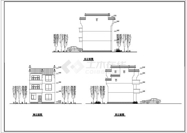 300平米3层徽派别墅民居楼建筑设计CAD图纸-图一