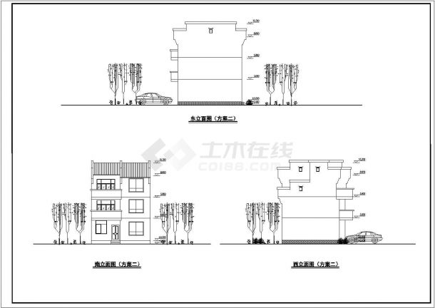 三层经典徽派别墅全套建筑设计CAD图纸（5种方案）-图二