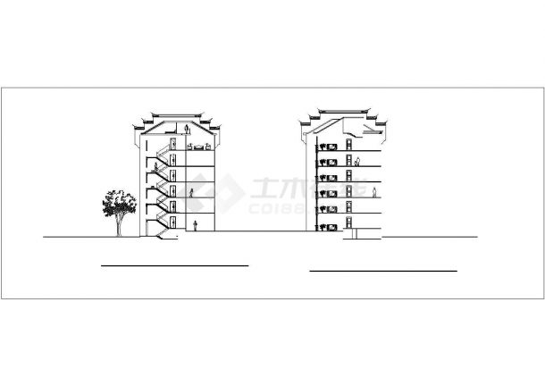 舟山市某小区内部6+1层联排住宅楼建筑设计CAD图纸-图二