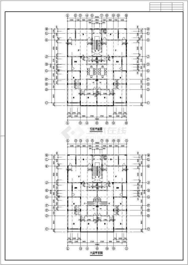 镇江市某小区6层经典住宅楼全套建筑设计CAD图纸-图二