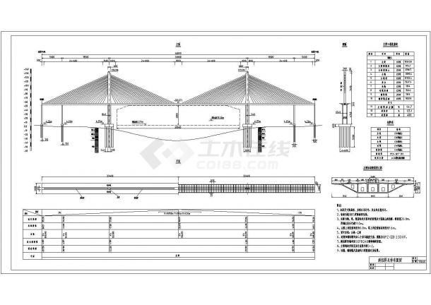 I级桥面宽度27m单索面预应力混凝土斜拉桥建筑设计CAD图纸-图二
